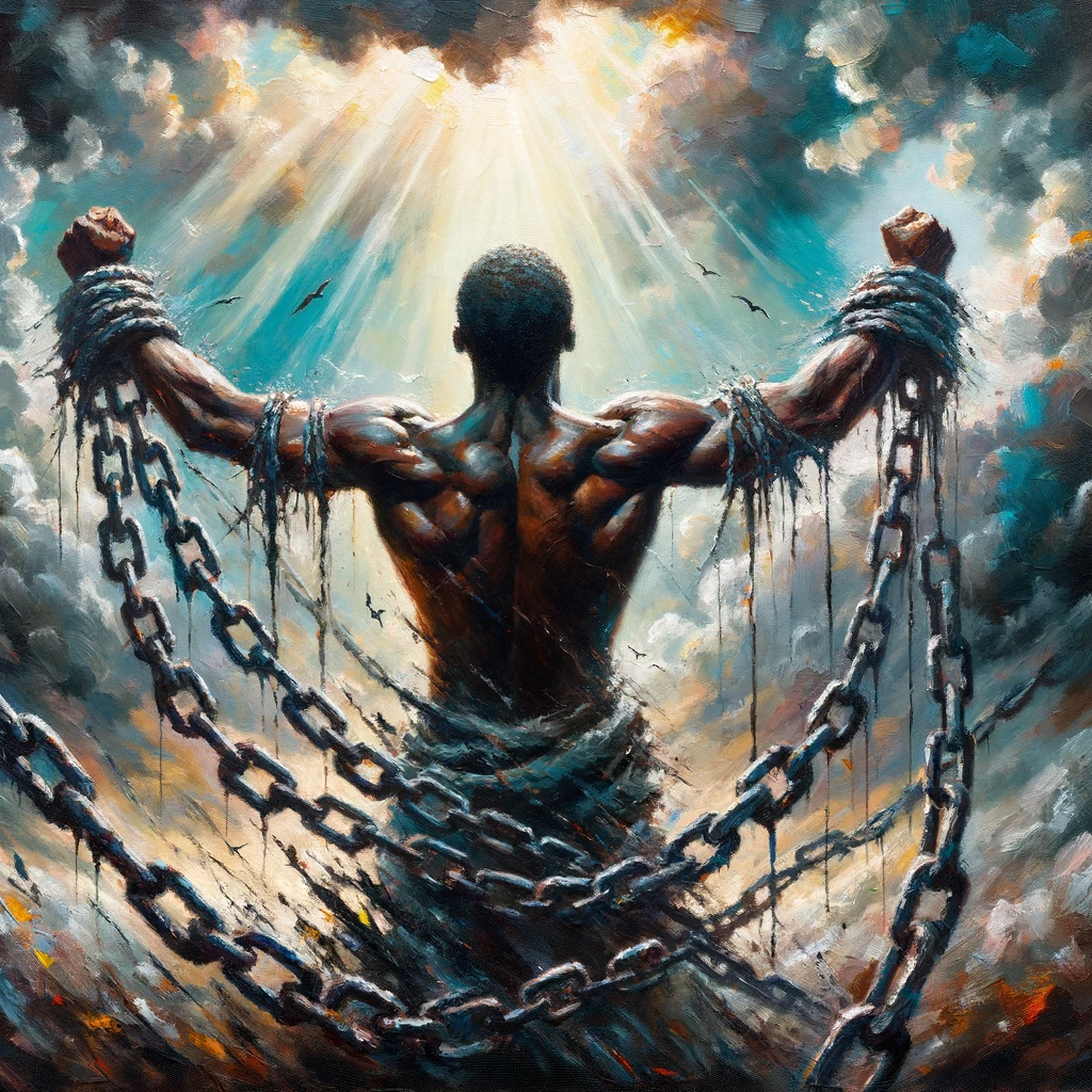 A powerful image of a person breaking free from chains, representing the journey towards personal growth and empowerment.