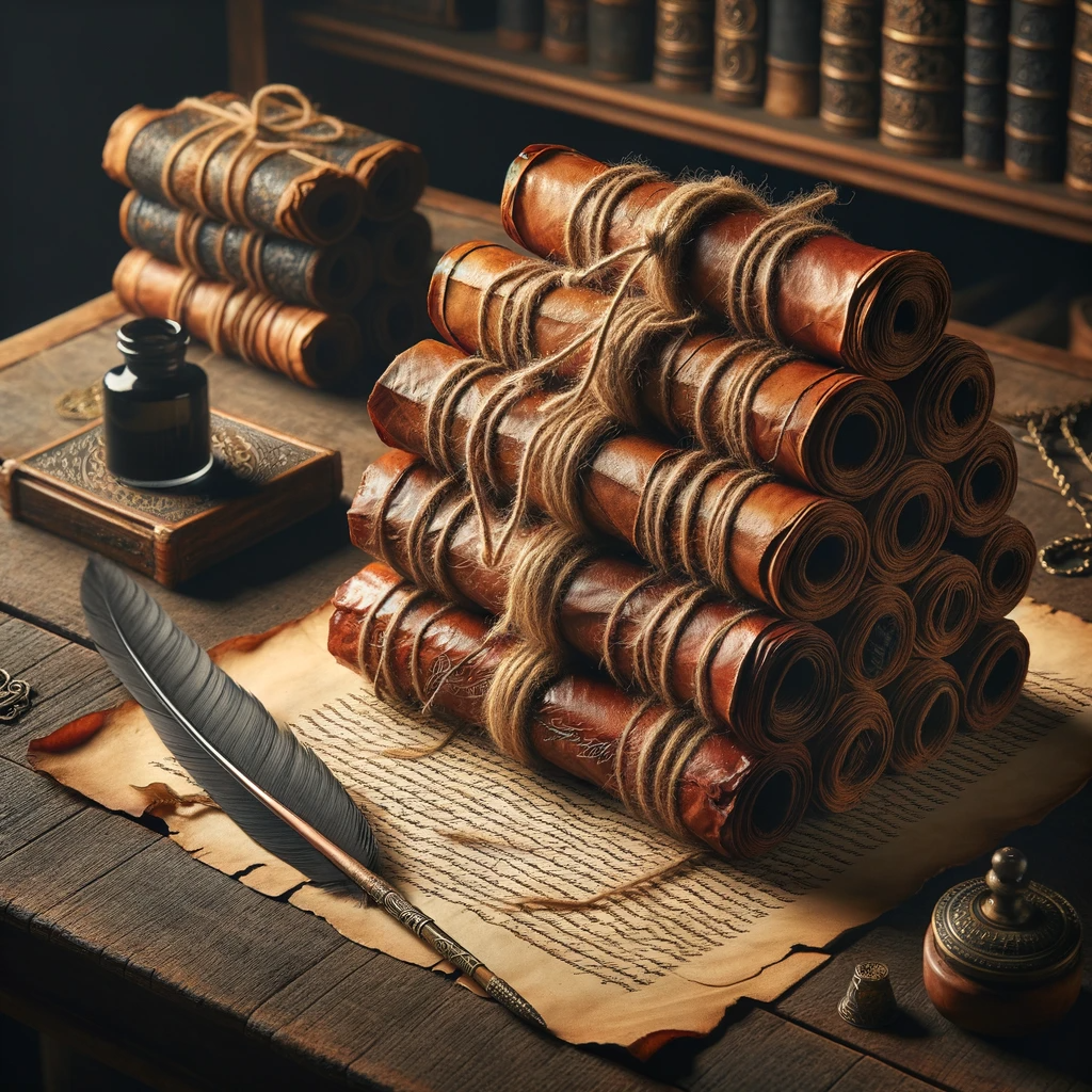 A graphic showing a stack of ancient scrolls, symbolizing the wisdom literature that has influenced self-help books throughout history.